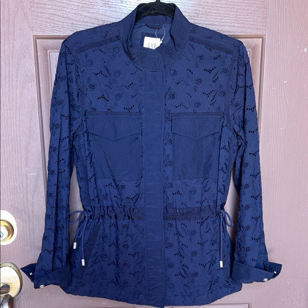 Navy Lace Button-Up Shirt Navy Blue Size S